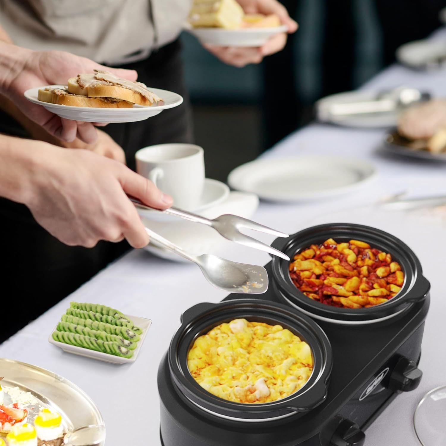 ROYALCRAFT Double Slow Cooker – 110V, Dual-Compartment, Stainless Steel