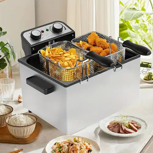 Stainless Steel Deep Fryer with Basket – 110V, Professional-Grade Frying