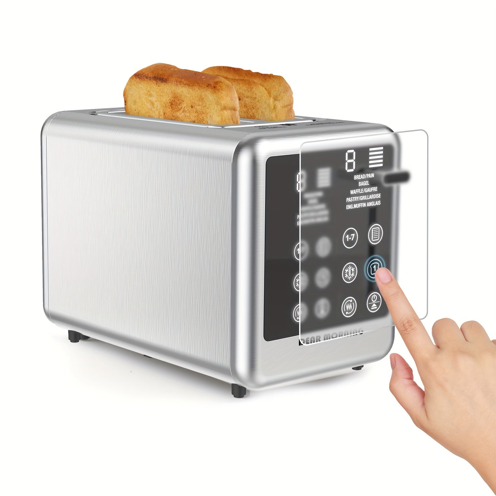 TouchGlow 2-Slice Digital Toaster – Stainless Steel, Touchscreen, 6 Shade Levels