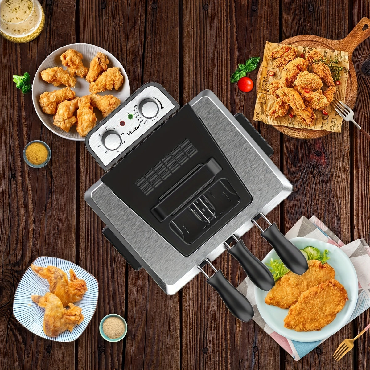 Stainless Steel Deep Fryer with Basket – 110V, Professional-Grade Frying
