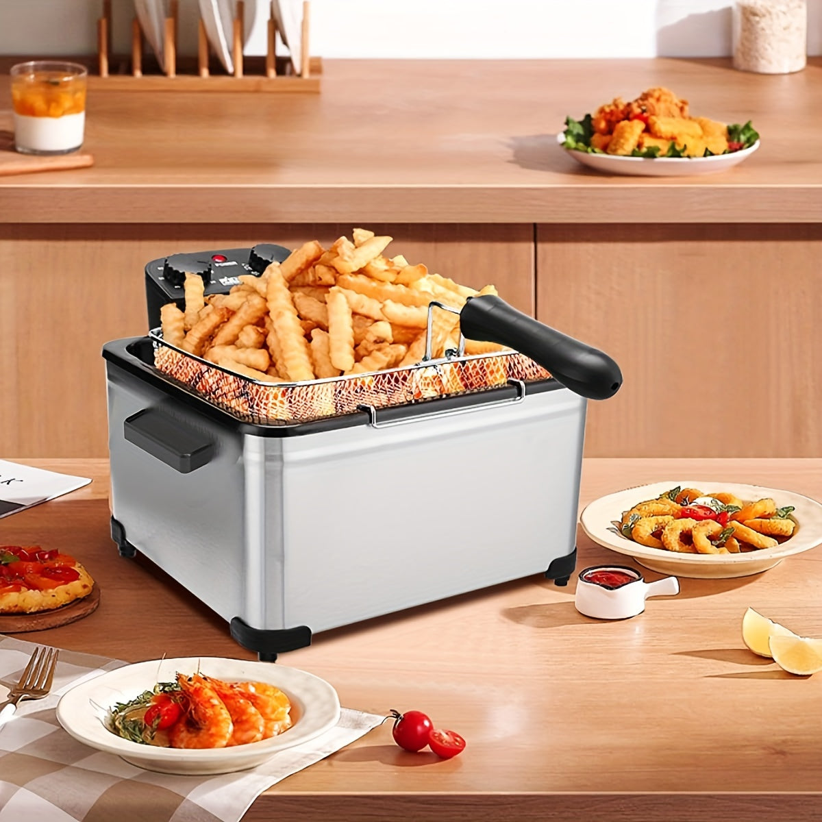 Stainless Steel Deep Fryer with Basket – 110V, Professional-Grade Frying