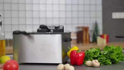 Stainless Steel Deep Fryer with Basket – 110V, Professional-Grade Frying