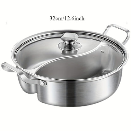 Dual-Flavor Stainless Steel Hot Pot with Lid
