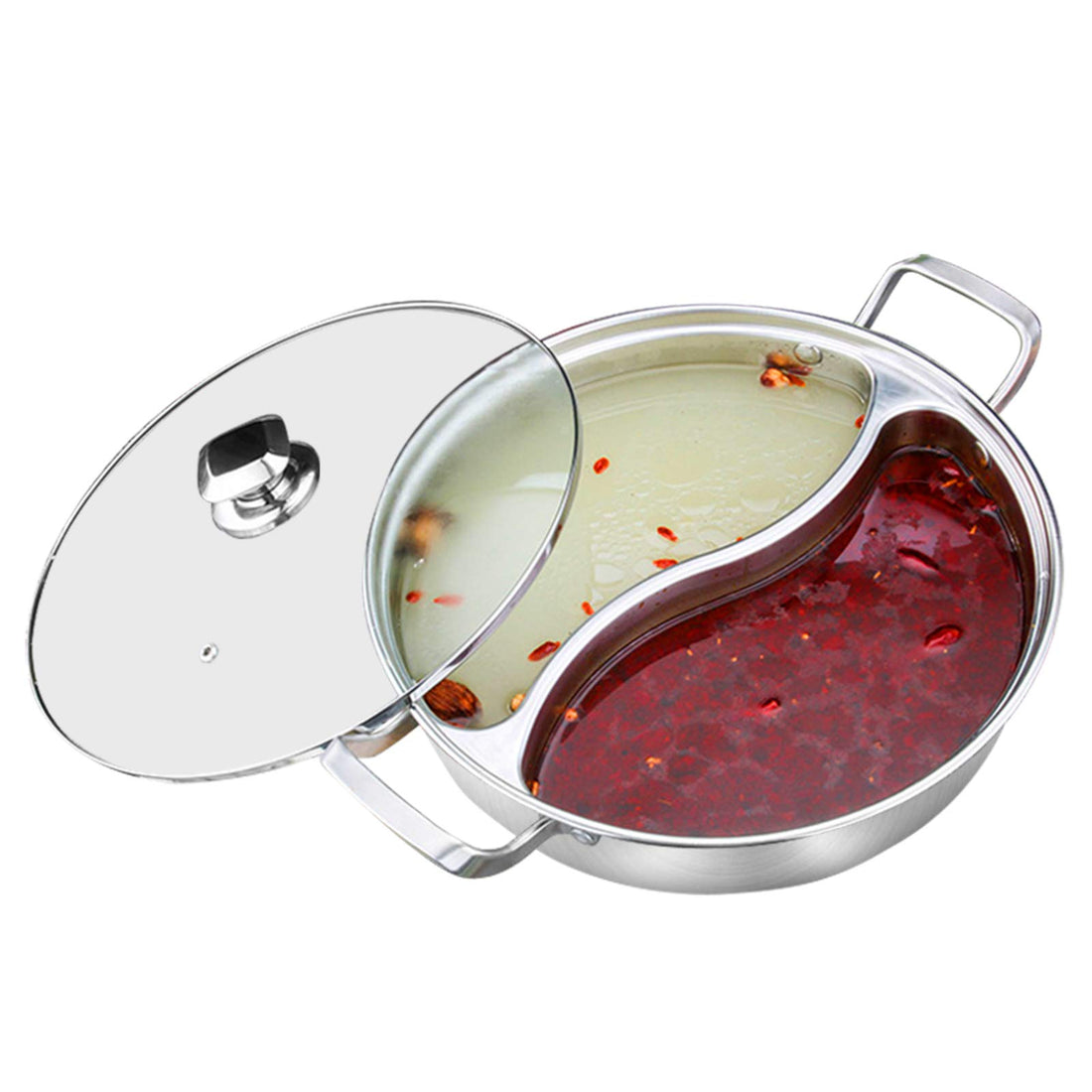 Dual-Flavor Stainless Steel Hot Pot with Lid