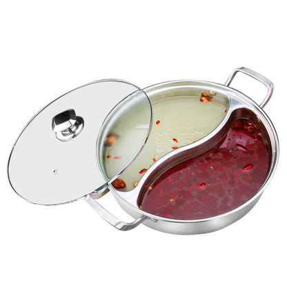 Dual-Flavor Stainless Steel Hot Pot with Lid