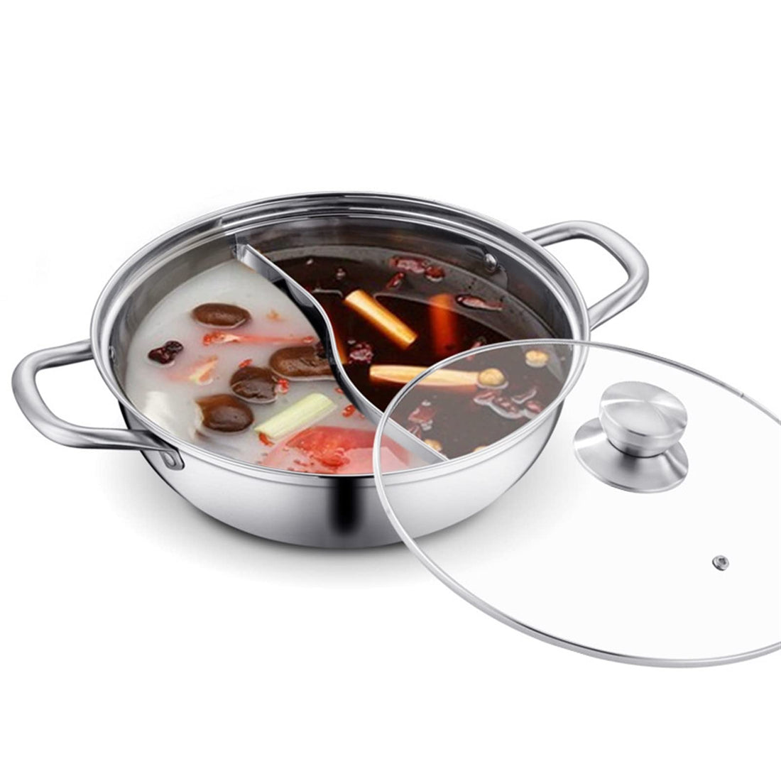 Dual-Flavor Stainless Steel Hot Pot with Lid