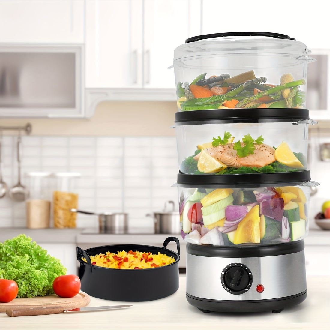 SUPERLEX 3-Tier Electric Food Steamer – 500W, Healthy and Efficient Cooking