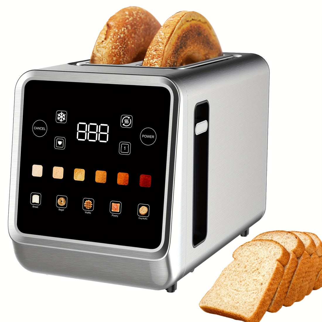 TouchGlow 2-Slice Digital Toaster – Stainless Steel, Touchscreen, 6 Shade Levels