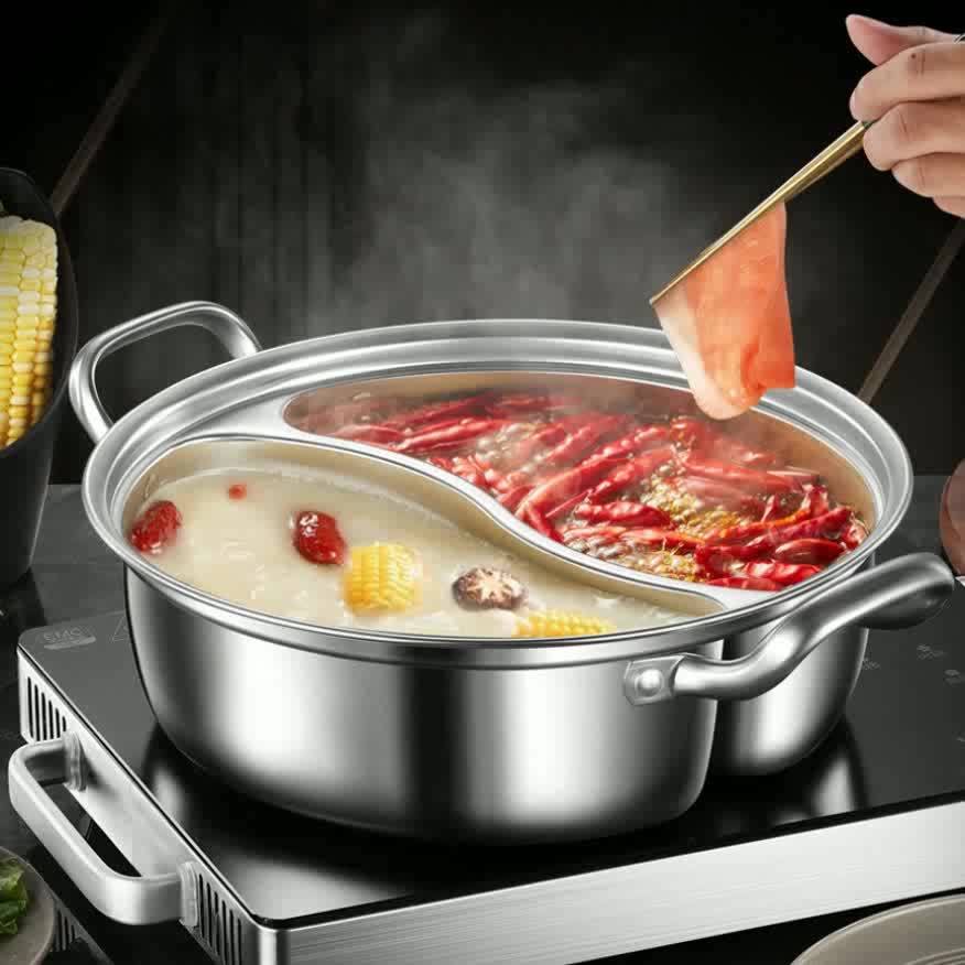 Dual-Flavor Stainless Steel Hot Pot with Lid